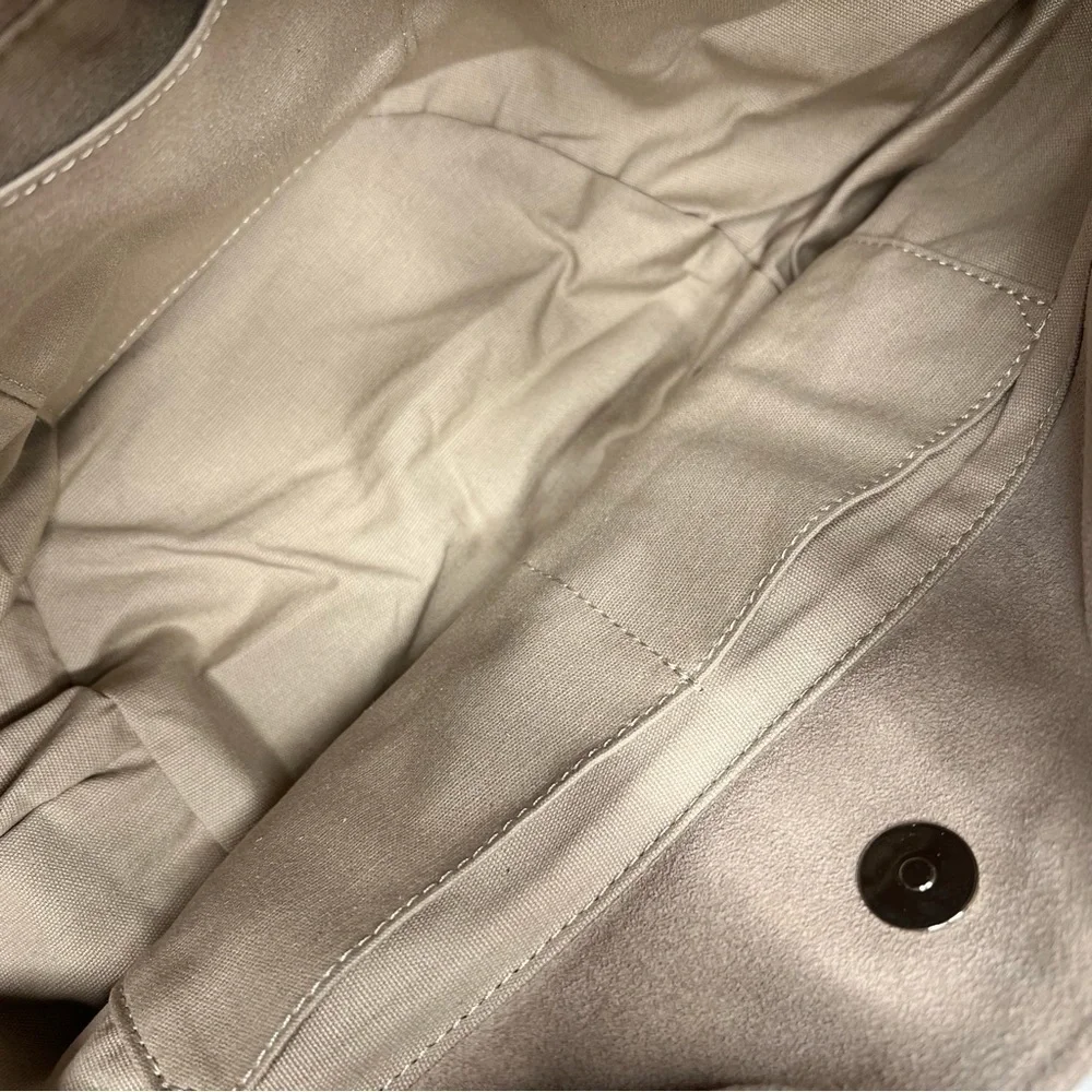 NWT M.I.L.A. Made in Los Angeles Emma Shoulder Hobo Bag Stone Suede - Picture 6 of 14